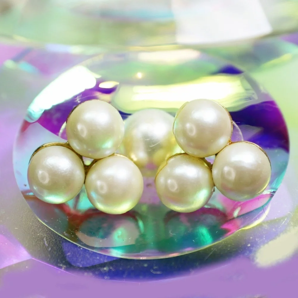 Pearl Earrings ~ Elegant Pierced Vintage Triple 8mm Cream Pearls in Gold Setting